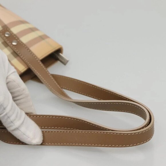 BURBERRY Nova Check Hand Bag PVC Beige Silver - Picture 7 of 16